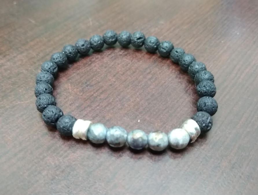 Larvikite and Lava Rock Stretch Bracelet