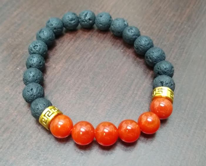 Carnelian and Black Lava Stretch Bracelet