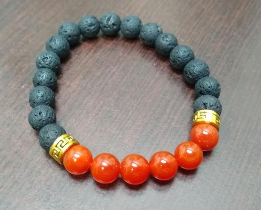 Carnelian and Black Lava Stretch Bracelet