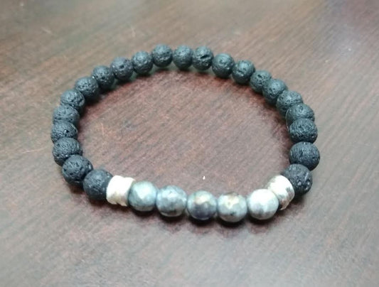 Larvikite and Lava Rock Stretch Bracelet